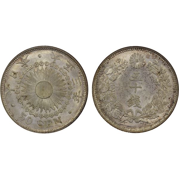 JAPAN: Taisho, 1912-1926, AR 50 sen, year 3 (1914), NGC MS64