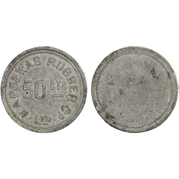 NETHERLANDS EAST INDIES: Plantation Tokens, 50 cents token, ND (ca. 1910-20's), VF-XF