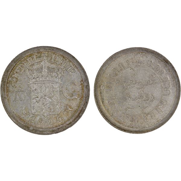 NETHERLANDS EAST INDIES: Dutch Colony, AR 1/10 gulden, Utrecht, 1914, NGC MS65