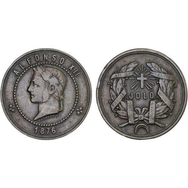 PHILIPPINES: Alfonso XII, 1874-1885, AE medal (18.52g), 1876, Fine