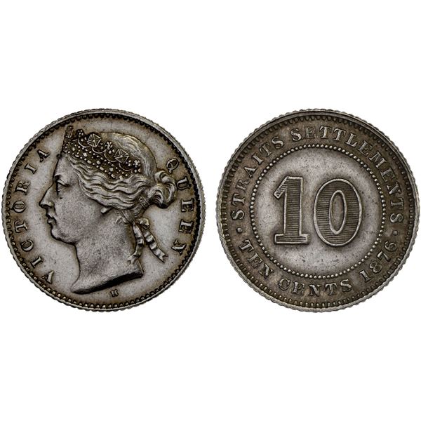 STRAITS SETTLEMENTS: Victoria, 1837-1901, AR 10 cents, 1876-H, XF