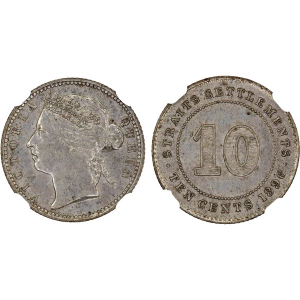 STRAITS SETTLEMENTS: Victoria, 1867-1901, AR 10 cents, 1896, NGC AU55
