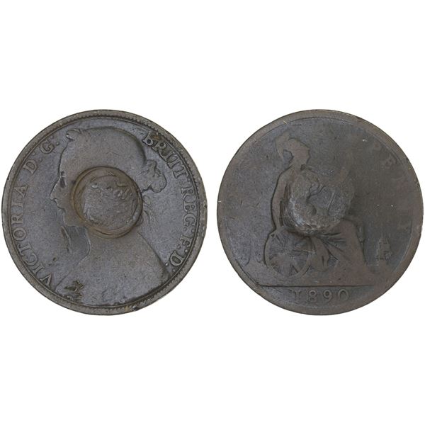 YEMEN: Shihr & Mukalla: Awadh b. 'Umar, Hakim, 1881-1902, AE penny, AH1307, Fine on worn host