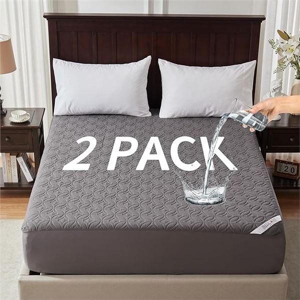 2-Pack Waterproof Mattress Protectors (Gray) Twin XL; Deep Pocket (Fits up to 18") Soft & Breathable