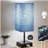 Image 1 : Touch Bedside Table Lamp; Dimmable w/ USB C+A Charging Base; LED Bulb Included (Navy Blue) New