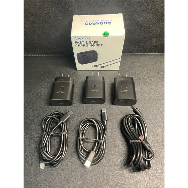 3-Pack Box of USB-C to C Fast Charging Sets; 25W (3x 6FT Cords & 3x Wall Blocks) - New!