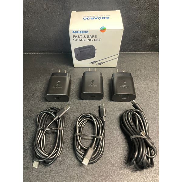 3-Pack Box of USB-C to C Fast Charging Sets; 25W (3x 6FT Cords & 3x Wall Blocks) - New!