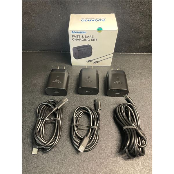 3-Pack Box of USB-C to C Fast Charging Sets; 25W (3x 6FT Cords & 3x Wall Blocks) - New!