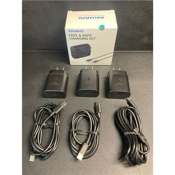 3-Pack Box of USB-C to C Fast Charging Sets; 25W (3x 6FT Cords & 3x Wall Blocks) - New!