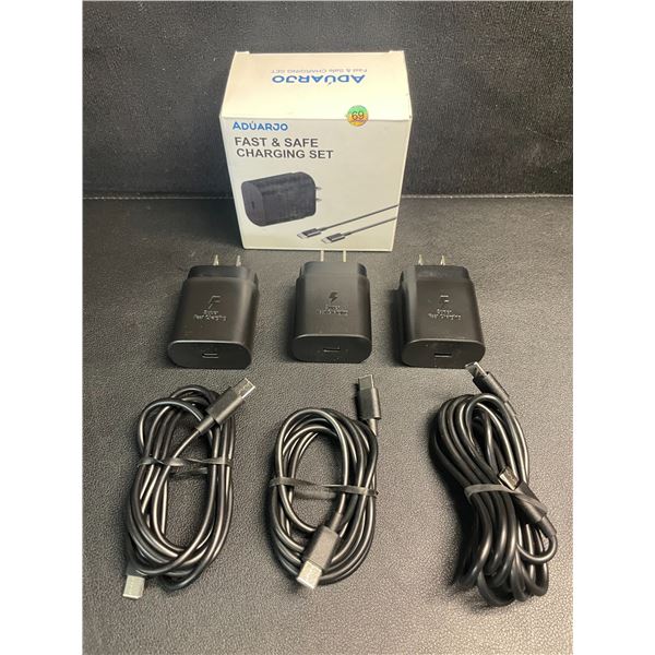 3-Pack Box of USB-C to C Fast Charging Sets; 25W (3x 6FT Cords & 3x Wall Blocks) - New!
