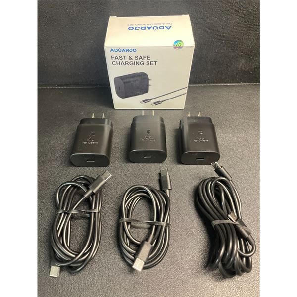 3-Pack Box of USB-C to C Fast Charging Sets; 25W (3x 6FT Cords & 3x Wall Blocks) - New!