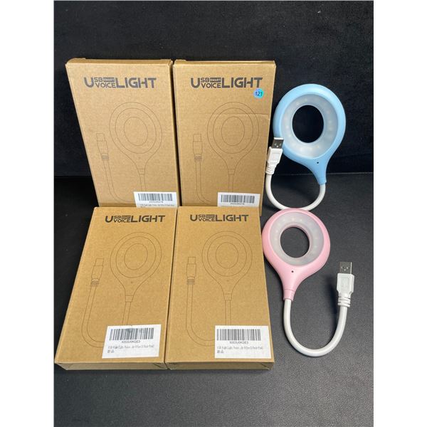Lot of 4 Voice-Activated USB Night Lights (Blue/Pink) - New
