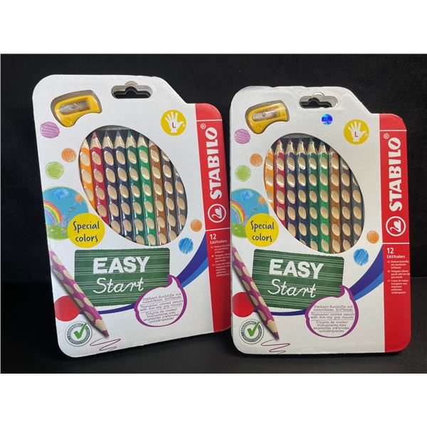 2 Packs Stabilo EasyStart 12-Color Triangular Colored Pencils with Ergonomic Non-Slip Grip - New