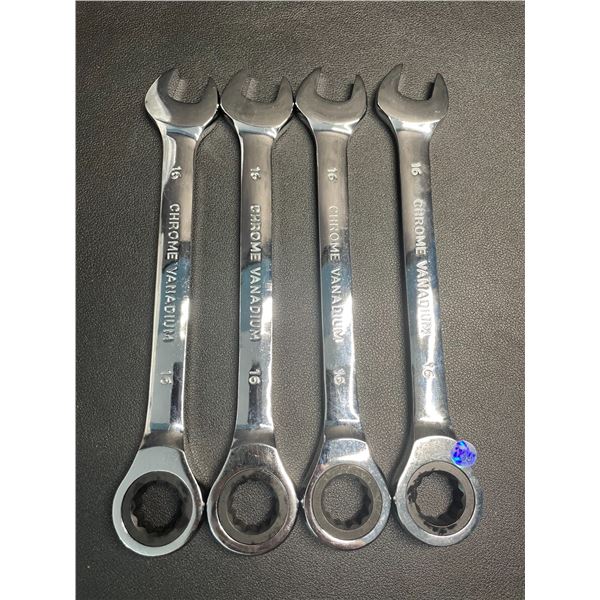 4PCS 16mm Chrome Ratcheting Wrenches; Double-End Combination Wrench Tools - New