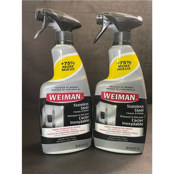Lot of 2 Weiman Stainless Steel Cleaner & Polish (651ml) Spray Bottles; For Streak-Free Shine - New