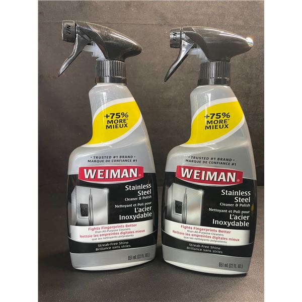 Lot of 2 Weiman Stainless Steel Cleaner & Polish (651ml) Spray Bottles; For Streak-Free Shine - New