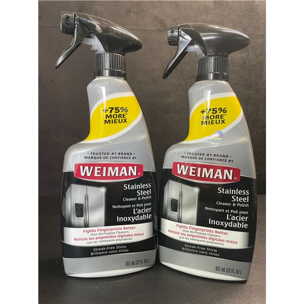 Lot of 2 Weiman Stainless Steel Cleaner & Polish (651ml) Spray Bottles; For Streak-Free Shine - New