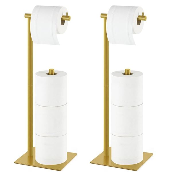 Lot of 2 Metal Free-Standing Toilet Paper Holders/Stands (Gold) 21" Height - New