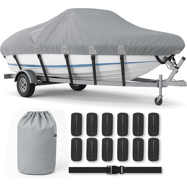 Heavy-Duty 1200D Waterproof Boat Cover for 22-24FT Boats; Includes Windproof Straps/Storage Bag; NEW