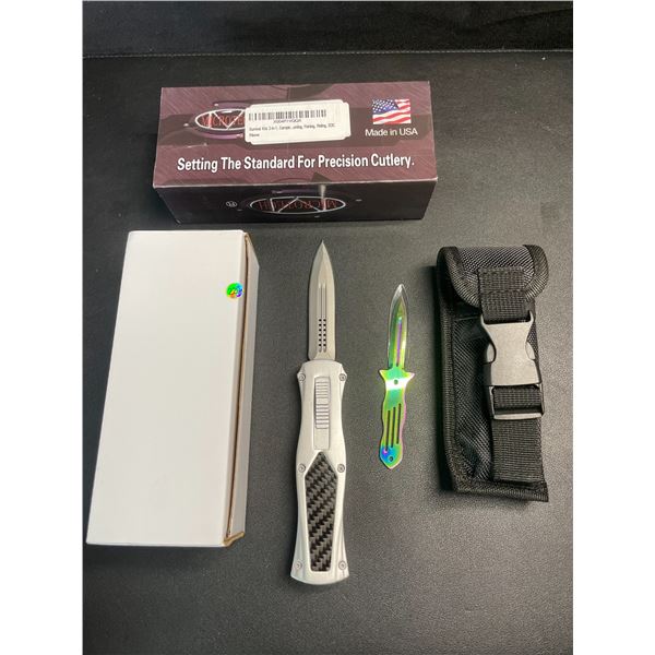 Microtech Scarab Tactical OTF/Automatic Pop-Out Hunting Knife (Silver/Carbon Design) BRAND NEW!