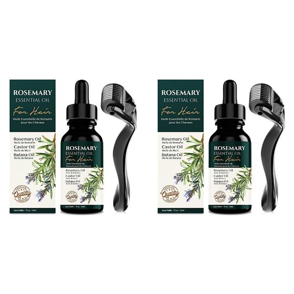 Lot of 2 Rosemary Organic Essential Oil Hair Growth Kits (30ml) Hair Serums for Damaged/Dry Hair