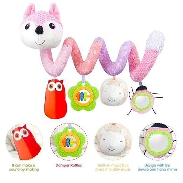 Pink Fox Spiral Car Seat/Stroller Activity Toy for Babies w/ Music Function, & Speaker/Rattle - New