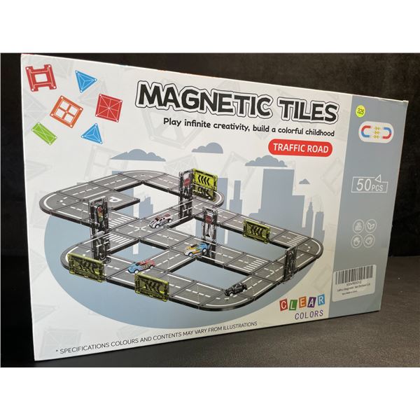 50PCS Magnetic Tiles Toy Building Set - Roadway Design for Toy Cars - New