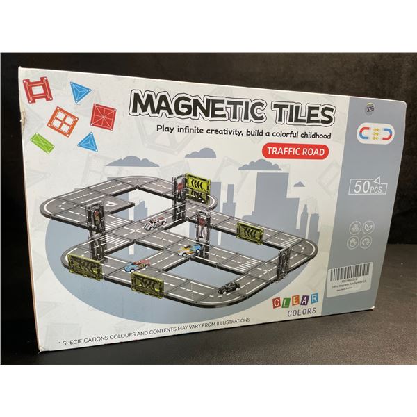 50PCS Magnetic Tiles Toy Building Set - Roadway Design for Toy Cars - New