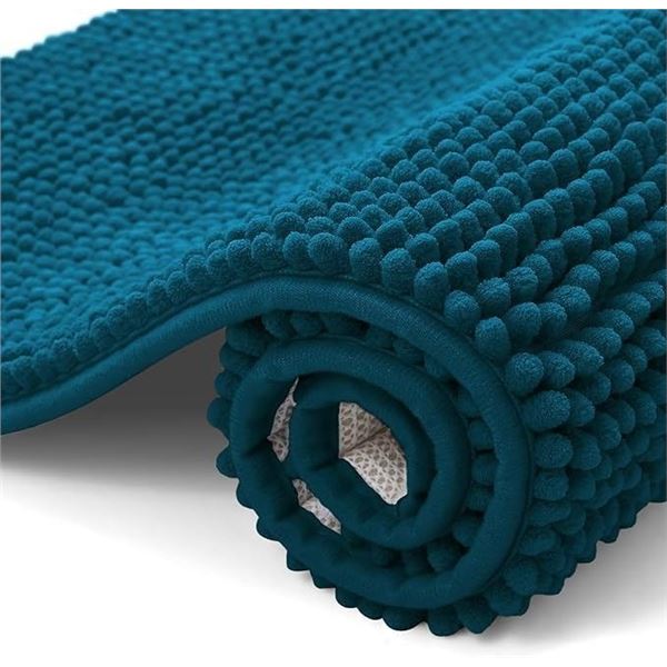 Extra Soft/Non-Slip Chenille Bath Mat (Peacock Blue) 16" x 24" Super Absorbent Fluffy Bath Mat - New