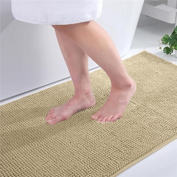 Extra Soft/Large Non-Slip Chenille Bath Mat (Beige) 20" x 32" Super Absorbent Fluffy Bath Mat - New