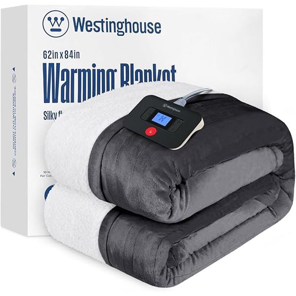 Westinghouse Electric Heated Blanket (62" x 84") Sherpa Charcoal Grey; 10 Heat Settings - NEW IN BOX