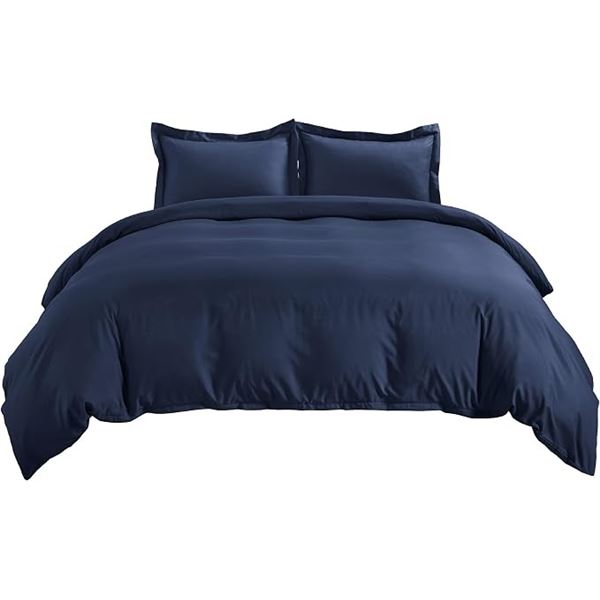 Bedsure 3PC Queen Size Duvet Cover Set (Navy Blue) 90" x 90" - Brand New!