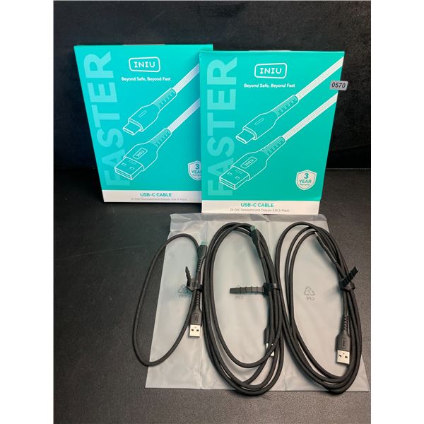 Lot of 2 3-Packs INIU USB-C Nylon Braided Charging Cables (USB-A to USB-C Charging Cords) New
