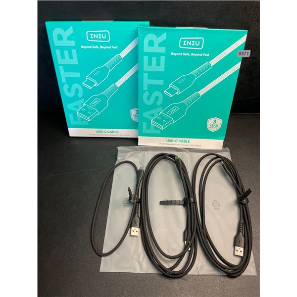Lot of 2 3-Packs INIU USB-C Nylon Braided Charging Cables (USB-A to USB-C Charging Cords) New