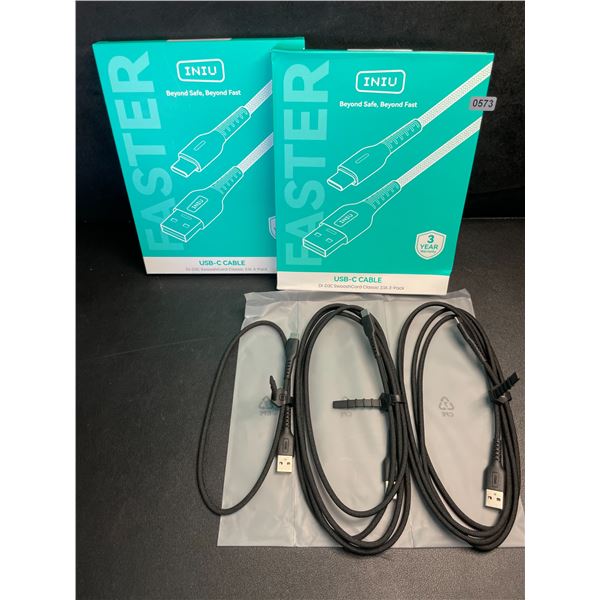 Lot of 2 3-Packs INIU USB-C Nylon Braided Charging Cables (USB-A to USB-C Charging Cords) New