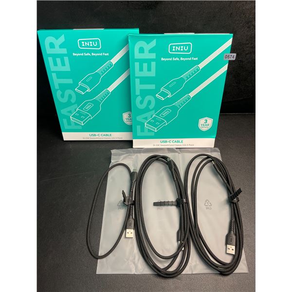 Lot of 2 3-Packs INIU USB-C Nylon Braided Charging Cables (USB-A to USB-C Charging Cords) New