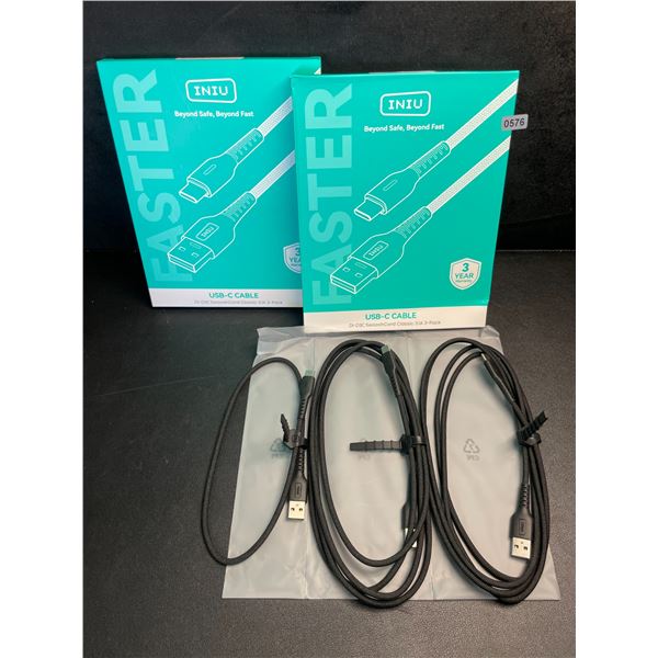Lot of 2 3-Packs INIU USB-C Nylon Braided Charging Cables (USB-A to USB-C Charging Cords) New