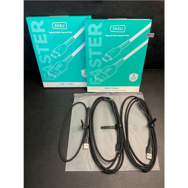 Lot of 2 3-Packs INIU USB-C Nylon Braided Charging Cables (USB-A to USB-C Charging Cords) New