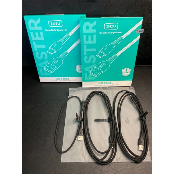 Lot of 2 3-Packs INIU USB-C Nylon Braided Charging Cables (USB-A to USB-C Charging Cords) New