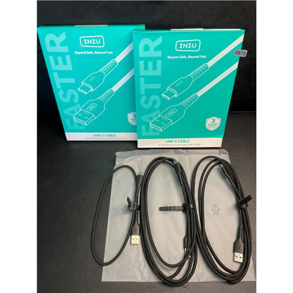 Lot of 2 3-Packs INIU USB-C Nylon Braided Charging Cables (USB-A to USB-C Charging Cords) New