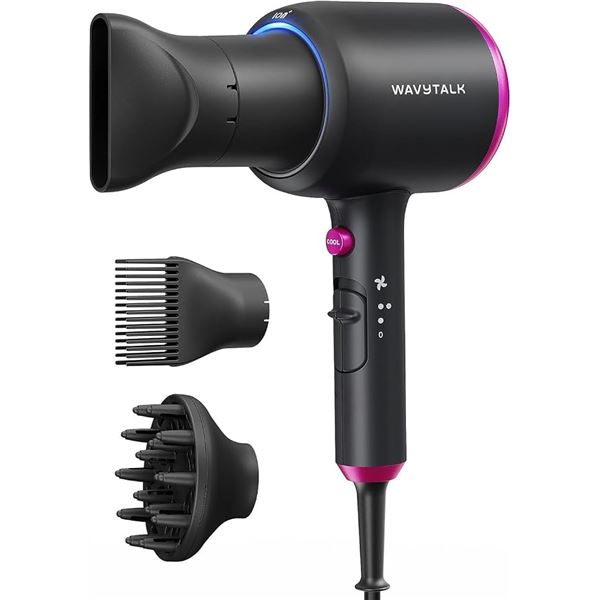 WAVYTALK Blown Away Ionic Hair Dryer with Diffuser; 1875W Fast-Drying Blow Dryer for All Hair Types