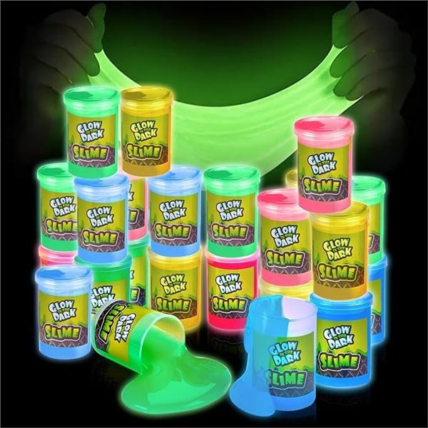 24-Pack Set of Playbees Glow-In-The-Dark SLIME! Non-Toxic/Stretchy Gooey Neon Slime - New Sealed!