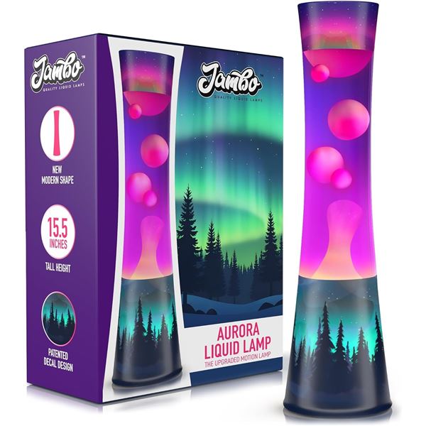 Jambo 15.5" Aurora Liquid Lamp/Lava Lamp - Modern Shape/Glass Design with Aurora Decal - New!