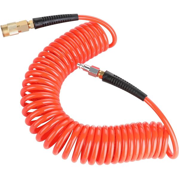 25FT Polyurethane Air Hose (1/4in) Air Compressor Hose with 1/4" Quick Coupler and Plug - New!