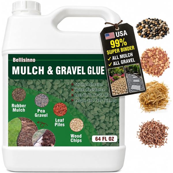 Bellisinno Mulch & Gravel Glue (64oz) For Landscaping; Strong Adhesion/Water Resistant - New