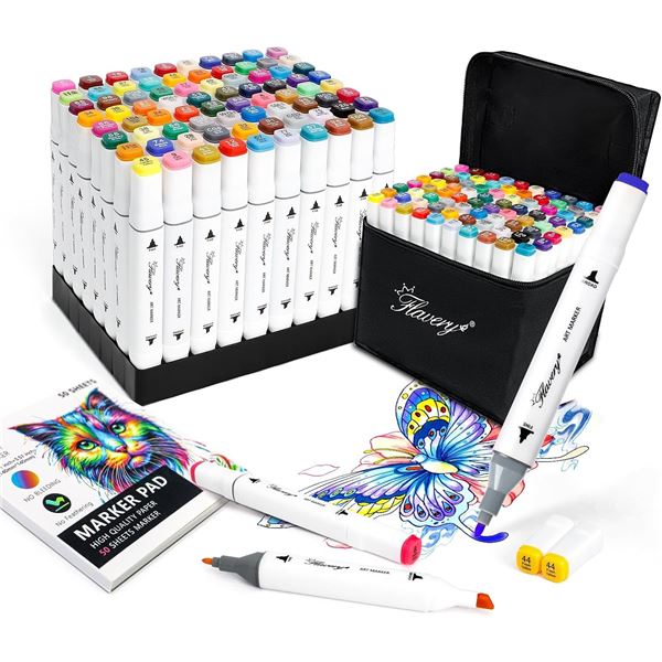 80PCS Dual-Tip Artist Markers Set - Multi-Color Alcohol Markers for Drawing/Coloring/Sketching - NEW