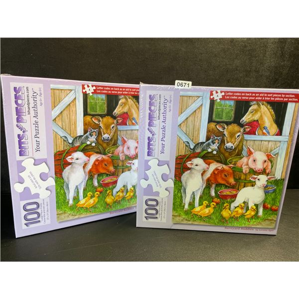 Lot of 2 100PC Barnyard Buddies Jigsaw Puzzles for Kids by Bits and Pieces - New Sealed!