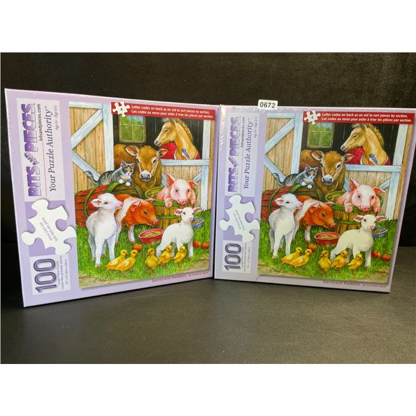 Lot of 2 100PC Barnyard Buddies Jigsaw Puzzles for Kids by Bits and Pieces - New Sealed!