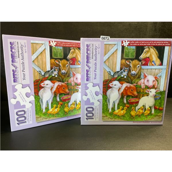 Lot of 2 100PC Barnyard Buddies Jigsaw Puzzles for Kids by Bits and Pieces - New Sealed!
