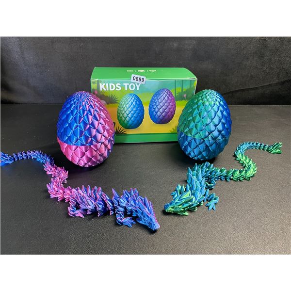 2-Pack Large 3D Printed Dragon Eggs with Articulated Dragons Inside - New